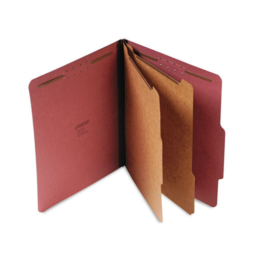 Six--section Pressboard Classification Folders, 2 Dividers, Letter Size, Red, 10-box