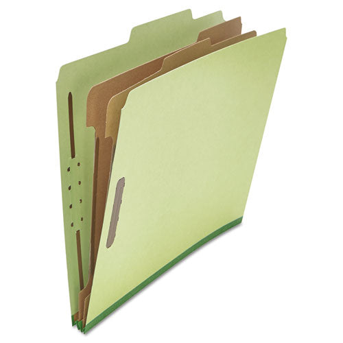 Six--section Pressboard Classification Folders, 2 Dividers, Letter Size, Green, 10-box
