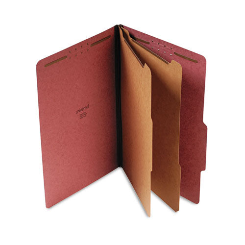 Six--section Pressboard Classification Folders, 2 Dividers, Legal Size, Red, 10-box