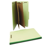 Six--section Pressboard Classification Folders, 2 Dividers, Legal Size, Green, 10-box