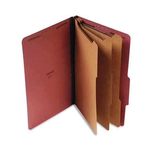 Eight-section Pressboard Classification Folders, 3 Dividers, Legal Size, Red, 10-box
