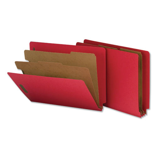 Deluxe Six-section Colored Pressboard End Tab Classification Folders, 2 Dividers, Letter Size, Bright Red, 10-box