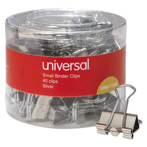 Binder Clips In Dispenser Tub, Small, Silver, 40-pack