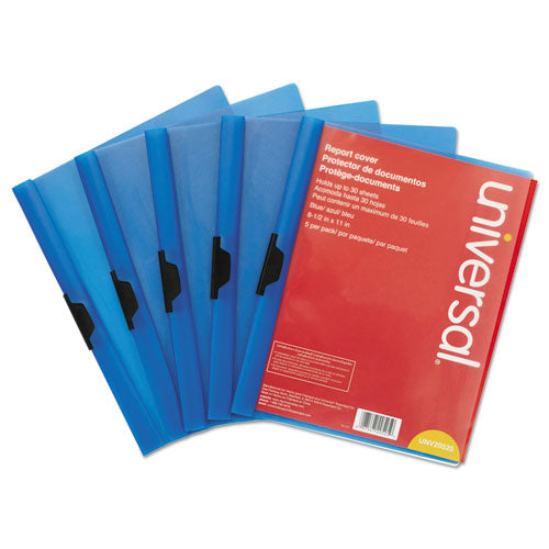 Plastic Report Cover W-clip, Letter, Holds 30 Pages, Clear-blue, 5-pk