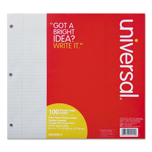 Filler Paper, 3-hole, 8.5 X 11, Medium-college Rule, 100-pack