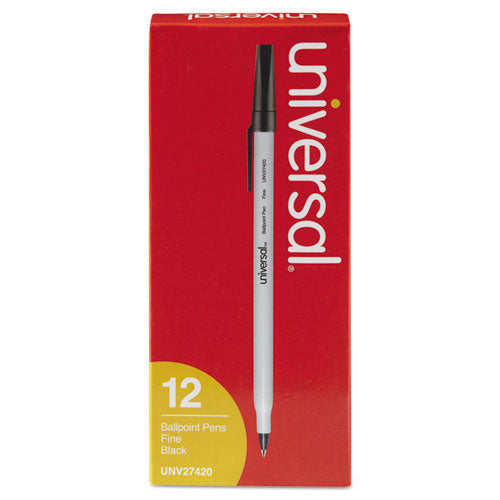 Stick Ballpoint Pen, Fine 0.7mm, Black Ink, Gray Barrel, Dozen