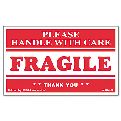 Printed Message Self-adhesive Shipping Labels, Fragile Handle With Care, 3 X 5, Red-clear, 500-roll