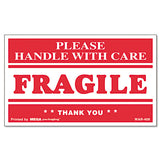 Printed Message Self-adhesive Shipping Labels, Fragile Handle With Care, 3 X 5, Red-clear, 500-roll