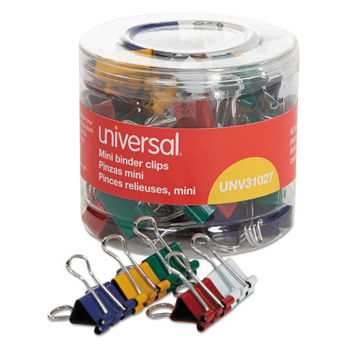 Binder Clips In Dispenser Tub, Mini, Assorted Colors, 60-pack
