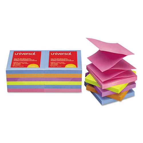 Fan-folded Self-stick Pop-up Note Pads, 3 X 3, Assorted Bright, 100-sheet, 12-pk