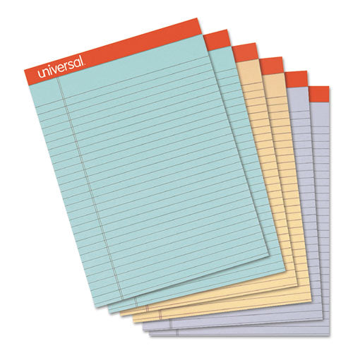 Perforated Writing Pads, Wide-legal Rule, 8.5 X 11.75, Assorted Sheet Colors, 50 Sheets, 6-pack