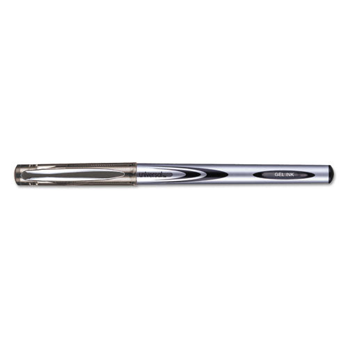 Stick Gel Pen, Medium 0.7mm, Black Ink, Silver-black Barrel, Dozen