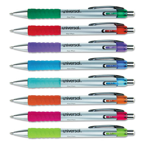 Comfort Grip Retractable Gel Pen, 0.7mm, Assorted Ink, Silver Barrel, 8-set