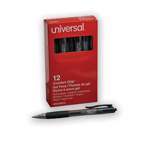 Comfort Grip Retractable Gel Pen, 0.7mm, Black Ink, Smoke Barrel, Dozen