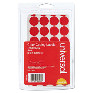 Self-adhesive Removable Color-coding Labels, 0.75" Dia., Red, 28-sheet, 36 Sheets-pack