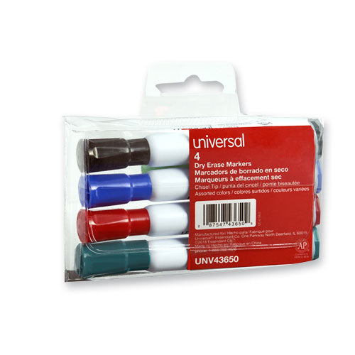 Dry Erase Marker, Broad Chisel Tip, Assorted Colors, 4-set