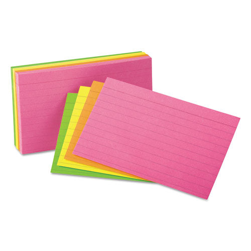 Ruled Neon Glow Index Cards, 5 X 8, Assorted, 100-pack