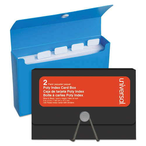 Poly Index Card Box, Plastic, Black-blue, 3
