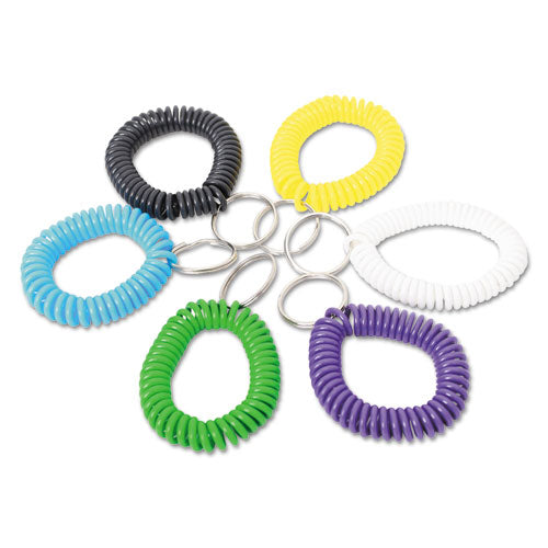 Wrist Coil Plus Key Ring, Plastic, Assorted Colors, 6-pack