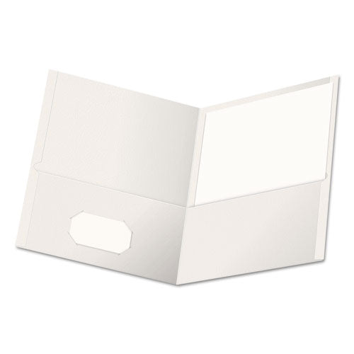 Two-pocket Portfolio, Embossed Leather Grain Paper, White, 25-box