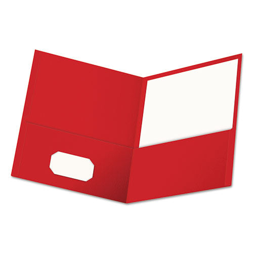 Two-pocket Portfolio, Embossed Leather Grain Paper, Red, 25-box