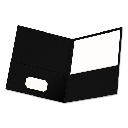 Two-pocket Portfolio, Embossed Leather Grain Paper, Black, 25-box