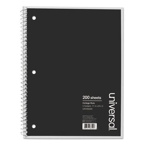 Wirebound Notebook, 4 Subjects, Medium-college Rule, Black Cover, 11 X 8.5, 200 Sheets
