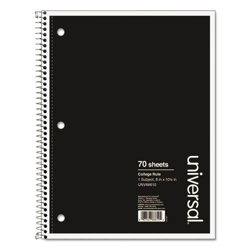 Wirebound Notebook, 1 Subject, Medium-college Rule, Black Cover, 10.5 X 8, 70 Sheets