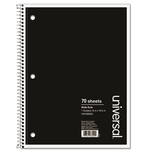 Wirebound Notebook, 1 Subject, Wide-legal Rule, Black Cover, 10.5 X 8, 70 Sheets