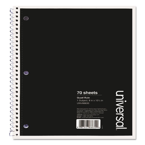 Wirebound Notebook, 4 Sq-in Quadrille Rule, 10.5 X 8, White, 70 Sheets