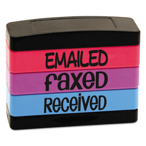 Stack Stamp, Emailed, Faxed, Received, 1 13-16 X 5-8, Assorted Fluorescent Ink