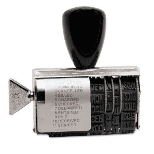 Rubber 11-message Dial-a-phrase Stamp, Dater, Conventional, 2 X 0.38