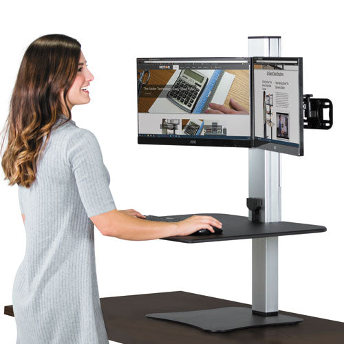 Dc450 High Rise Electric Dual Monitor Standing Desk Workstation, 28w X 23d X 20.25h, Black-aluminum
