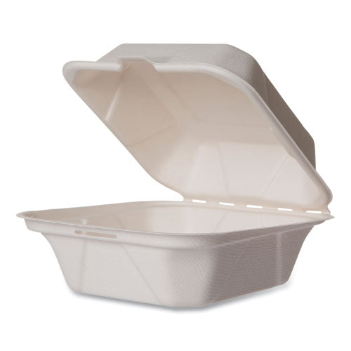 White Molded Fiber Clamshell Containers, 6 X 12 X 2, White, Sugarcane, 400/carton