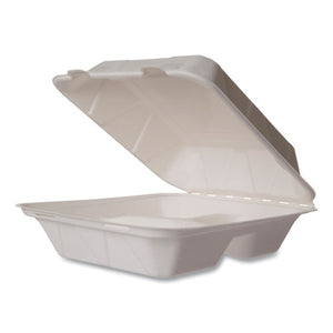 White Molded Fiber Clamshell Containers, 3-compartment, 8 X 17 X 2, White, Sugarcane, 200/carton