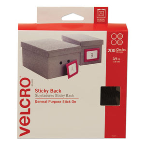 Sticky-back Fasteners, Removable Adhesive, 0.75" Dia, Black, 200-box
