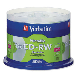 Cd-rw Discs, Printable, 700mb-80min, 12x, Spindle, Silver, 50-pack