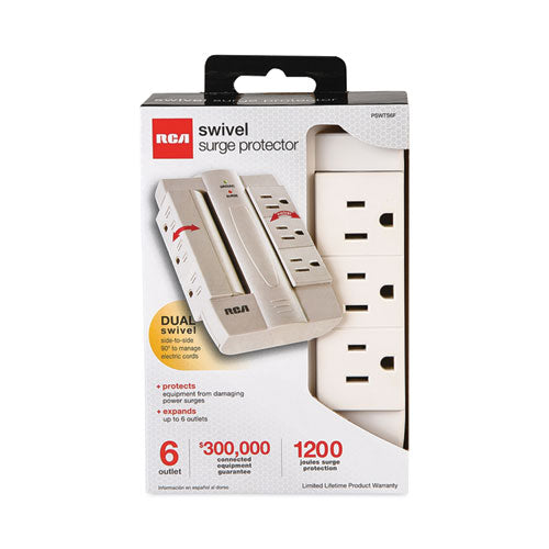 6 Outlet Swivel Surge Protector, 6 Outlets, 1200 Joules, White