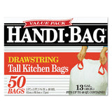 Drawstring Kitchen Bags, 13 Gal, 0.6 Mil, 24" X 27.38", White, 50-box