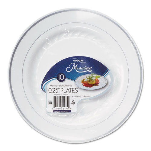Masterpiece Plastic Plates, 10.25 In, White W-silver Accents, Round, 120-carton