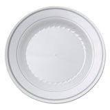 Masterpiece Plastic Dinnerware, White-silver, 9", 10-pack