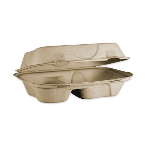 Fiber Hinged Hoagie Box Containers, 2 Compartments, 9 X 6 X 3, Natural, 500-carton