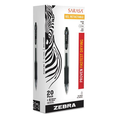 Sarasa Dry Gel X20 Retractable Gel Pen Value Pack, Medium 0.7mm, Black Ink, Smoke Barrel, 24-box