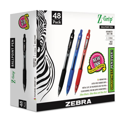 Z-grip Retractable Ballpoint Pen, Medium 1 Mm, Assorted Ink-barrel, 48-pack