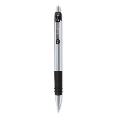 Z-grip Metal Ballpoint Pen, Retractable, Medium 1 Mm, Black Ink, Silver Barrel, Dozen