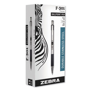 F-301 Retractable Ballpoint Pen, 0.7 Mm, Black Ink, Stainless Steel-black Barrel