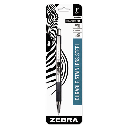 F-301 Retractable Ballpoint Pen, 1 Mm, Black Ink, Stainless Steel-black Barrel