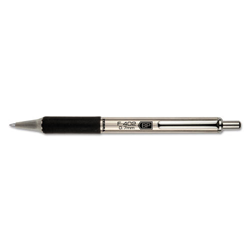 F-402 Retractable Ballpoint Pen, 0.7mm, Black Ink, Stainless Steel-black Barrel