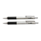 F-402 Retractable Ballpoint Pen, 0.7mm, Black Ink, Steel-black Barrel, 2-pack