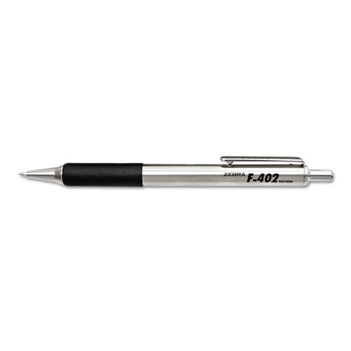 F-402 Retractable Ballpoint Pen, 0.7mm, Black Ink, Steel-black Barrel, 2-pack